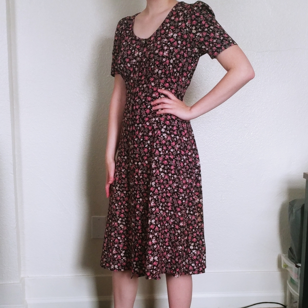 Vintage 80s 90s Grunge Floral Button Up Dress
